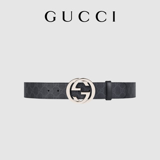 GUCCI 古驰 互扣式双G带扣腰带 411924 KGDHX（黑色、90cm）