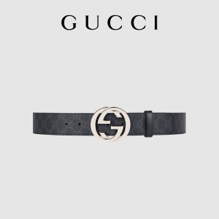 GUCCI 古驰 互扣式双G带扣腰带 411924 KGDHX（黑色、90cm）