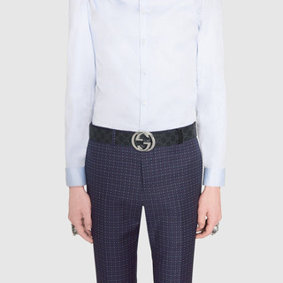 GUCCI 古驰 互扣式双G带扣腰带 411924 KGDHX（黑色、90cm）