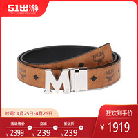 MCM 男女中性涂层帆布配皮板扣式双面皮带腰带 MXBAAVI02CO001 干邑色黑色银色