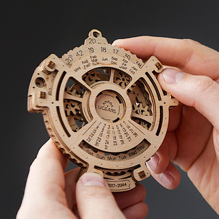 2021新品乌克兰Ugears木制传动拼装模型创意万年历机械礼品机关密码盒玩具 琥珀版-古董首饰盒