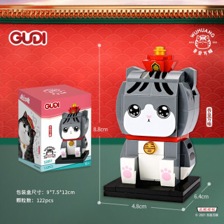 古迪（GUDI）积木 生日礼物儿童拼插玩具吾皇万睡正版授权公仔积木玩具男孩女孩礼物 萌眼吾皇
