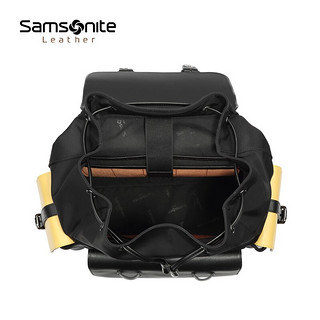 Samsonite/新秀丽2021新品双肩包 潮酷男包 休闲真皮皮包电脑包背包 NP0*19001 黑色/黄色
