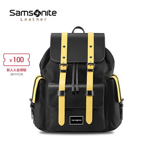 Samsonite/新秀丽2021新品双肩包 潮酷男包 休闲真皮皮包电脑包背包 NP0*19001 黑色/黄色