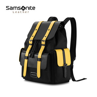 Samsonite/新秀丽2021新品双肩包 潮酷男包 休闲真皮皮包电脑包背包 NP0*19001 黑色/黄色