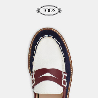 TOD'S 托德斯 2021春夏新品女鞋小牛皮乐福鞋英伦风 XXW05E0EB60PQE 白拼蓝色 34