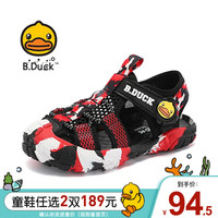 B.Duck小黄鸭童鞋男童凉鞋2021夏季新款中小童舒适软底机能鞋防滑透气沙滩鞋 B2283917 黑红 27码内长约173mm