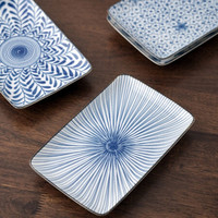 美浓烧 日本进口8.0英寸长方形菜盘餐盘家用釉下彩和风日式餐具 竹锦长安