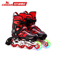 COUGAR 美洲狮 美洲狮（COUGAR）溜冰鞋儿童闪光轮滑鞋男女滑冰旱冰鞋全套装 欧盟品质 黑红单鞋 M(可调31-36码)