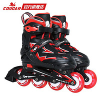 COUGAR 美洲狮 美洲狮（COUGAR）溜冰鞋儿童休闲全闪轮滑鞋男女滑冰旱冰鞋 黑红单鞋 M（可调31-36）