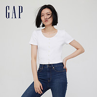 Gap 盖璞 Gap女装复古纯棉U领针织短袖T恤771051 2021夏季新款短款内搭上衣