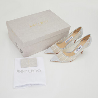 周仰杰 JIMMY CHOO 女士LOVE 85系列象牙色薄纱银色金属感闪粉面料高跟鞋 LOVE 85 TFG 010 IVORY SILVER 36