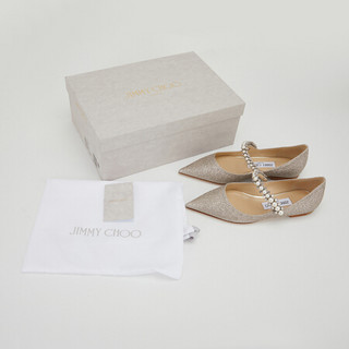 周仰杰 JIMMY CHOO 女士BAILY FLAT系列白金色闪光面料珍珠绑带平底鞋 BAILY FLAT BBT 214 PLATINUM ICE 36