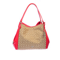 COACH 蔻驰 Edie系列 女士皮革单肩手提包 33523 SVDQ4 米红 大号