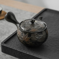美浓烧 日本进口纯手工手刻枫叶紫泥功夫茶单壶