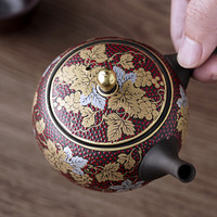 美浓烧 日本进口纯手工赤粒手描金彩葡萄纹家用茶具复古老式侧把茶壶 赤粒金彩葡萄纹茶壶
