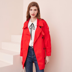 郁香菲新款中长款风衣女气质双排扣翻领外套