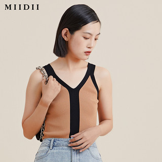 MIIDII/谜底21夏新品修身V领背心针织衫女单穿内搭打底212MZ1228 深绿 M