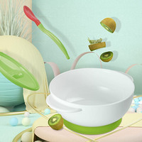 益特龙（internat） 儿童碗餐具 辅食吸盘碗 硅胶勺子叉子套装婴儿宝宝喂食吃饭碗软勺 绿色