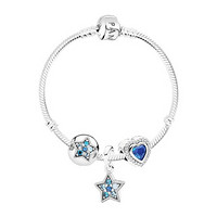Pandora潘多拉手链蓝色星星闪耀的心女士手链套装LZPDL0139七夕礼物女友礼物 蓝色 18cm