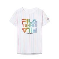 FILA斐乐童装女童针织短袖2021年夏季新款中大童儿童T恤字母上衣 玉石白-WT 130cm