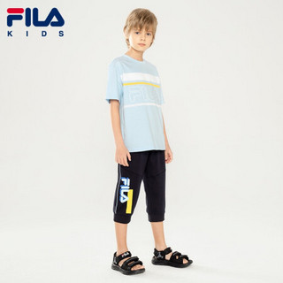 FILA KIDS 斐乐儿童男中大童针织短袖衫2021年夏季新款男T恤上衣 浅天蓝-LB 130cm