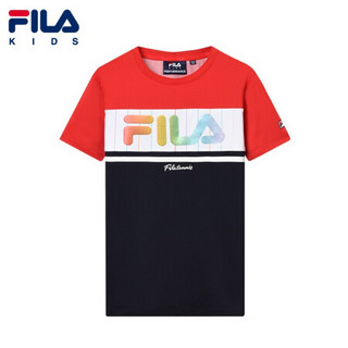 FILA KIDS斐乐儿童T恤2021夏装新款男中大童网球宽松短袖袖上衣潮 RD红-RD 140cm