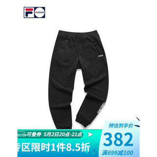 FILA FUSION 斐乐男士针织长裤2021春季新款束脚潮流裤运动裤卫裤 深黑-BK 190/96A/XXXL