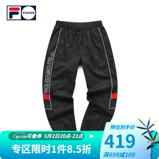 FILA FUSION 斐乐女梭织长裤2021春季新款束脚运动卫裤工装裤宽松 深黑-BK 180/78A/XXL