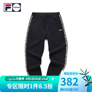 FILA FUSION 男子针织长裤春季新款运动休闲卫裤个性织带束脚裤 深黑-BK 170/80A/M