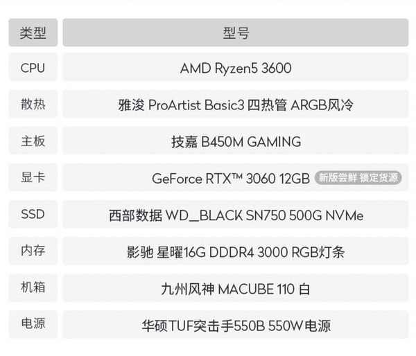 LOONGTR 浪 GT A526 组装台式机（R5-3600、16GB、500GB、RTX3060 12GB）