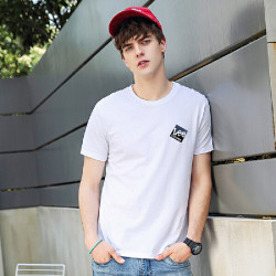 Lee Cooper 潮原宿风情侣印花T恤BF中性休闲宽松男士短袖纯色_LCG1003白色,XL