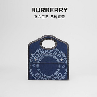 BURBERRY 迷你徽标图案牛仔布拼皮革口袋包 80390901 蓝色