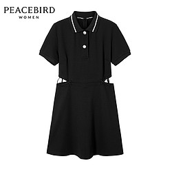 PEACEBIRD 太平鸟 太平鸟黑色POLO领法式复古连衣裙2020春夏季新短袖气质显瘦连身裙