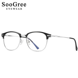 SooGree近视防蓝光眼镜框架圆框潮流电脑眼镜G5054黑银框