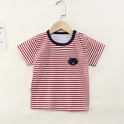 夏季儿童纯棉短袖T恤卡通上衣宝宝婴儿衣服 红条纹 110cm