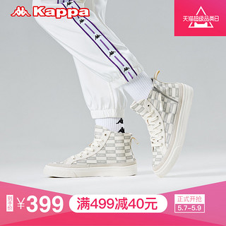 Kappa卡帕串标帆布鞋情侣男女休闲板高帮小白鞋运动鞋（42、鹭羽白-024B）