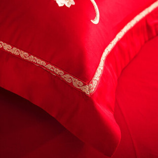 南极人NanJiren 全棉刺绣婚庆四件套 大红色结婚提花床上用 1.8/2米床 被套床单枕套
