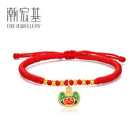 潮宏基 CHJ JEWELLERY 国色平安如意 足金黄金转运珠红手绳女款定价 SCG30003558 平安吉祥 约1.5g