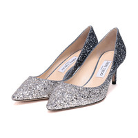 JIMMY CHOO 女士闪光面料高跟鞋银蓝色渐变 ROMY 60 BRE 173 SILVER DUSK BLUE 35.5码