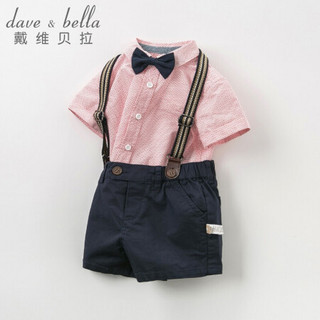 davebella戴维贝拉夏季款儿童男童绅士短袖背带裤套装 宝宝两件套 DB11504 红色菱格印花 110cm（建议身高100-110cm）