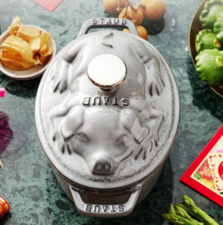 ZWILLING 双立人 珐宝（staub）法国进口珐琅铸铁锅平底双耳煲汤锅炖锅烹饪锅具小猪锅电磁炉通用 小猪造型17cm