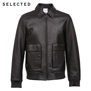 SELECTED思莱德秋季新品羊皮商务休闲男士皮衣外套S|420310006（180/100A/L、黑色BLACK）