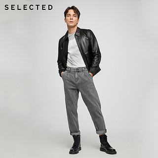 SELECTED思莱德秋季新品羊皮商务休闲男士皮衣外套S|420310006（185/104A/XL、黑色BLACK）