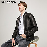 SELECTED思莱德新款羊皮黑色拼接潮流插肩皮衣夹克男S|420310011(180/100A/L、黑色BLACK)