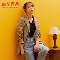 【IU同款】韩都衣舍2021春装新款韩版复古外套格纹西装女PV9765崟（S、格子）