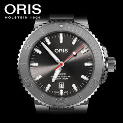 ORIS 豪利时 豪利时ORIS潜水AQUIS RELIEF男灰盘红色胶带日历腕表