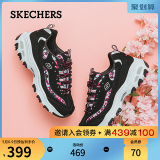 Skechers斯凯奇新款女鞋厚底显高显瘦气质老爹鞋熊猫鞋休闲运动鞋（39、白色/薰衣草色/WLV）
