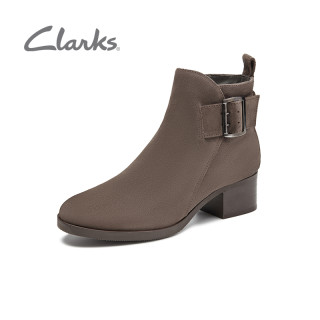 clarks其乐女鞋秋冬复古英伦风优雅中跟短靴踝靴女靴子百搭