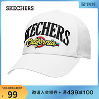 Skechers斯凯奇男女同款时尚字母刺绣运动休闲棒球帽SMHUS19D001（均码、白色/WHTE）